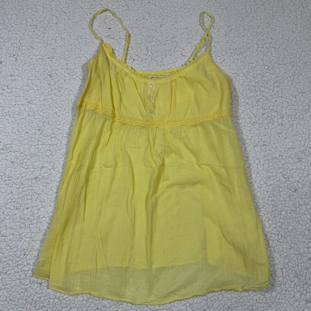 Vtg Old Navy Yellow Y2K Babydoll Lace Trim Cami Tank Top Size M